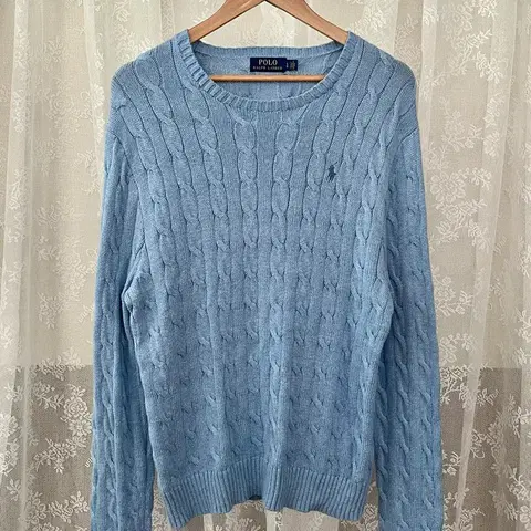 L) 폴로 랄프로렌 코튼 케이블 니트 블루