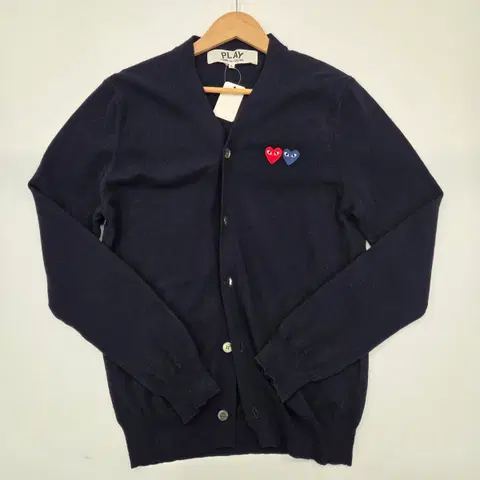꼼데가르송 네이비 가디건 더블하트 L