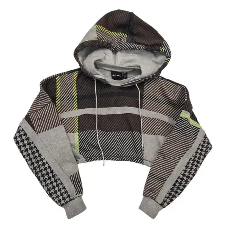 아디다스 아이비파크 체크 크롭 후드티