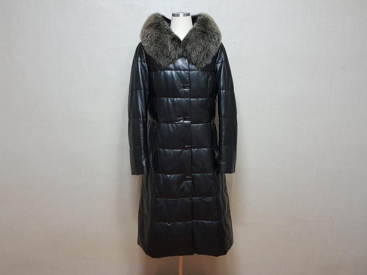 쥬비드 폭스후드 램스킨(양가죽) 덕다운 여성 롱패딩코트 66-날씬77