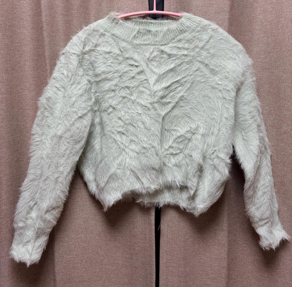 민트 앙고라 여성크롭니트