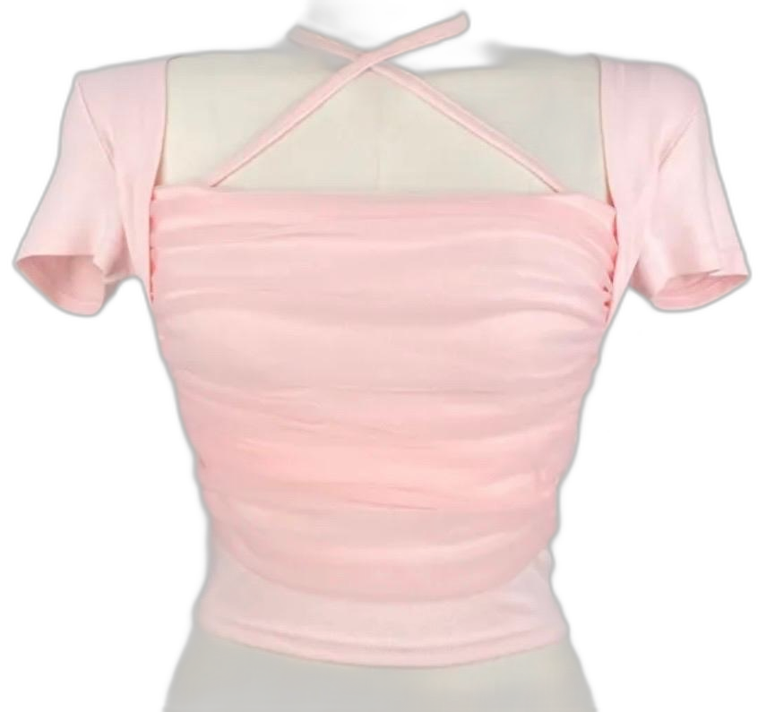 쉬폰 반팔 크롭 반팔 티