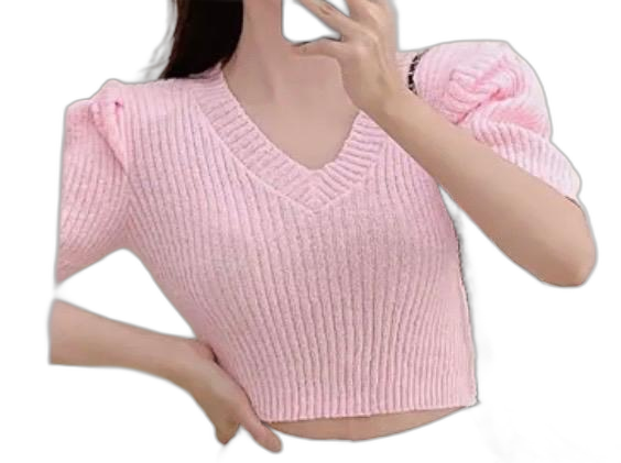 크롭 허리끈 반팔 니트(그루비)