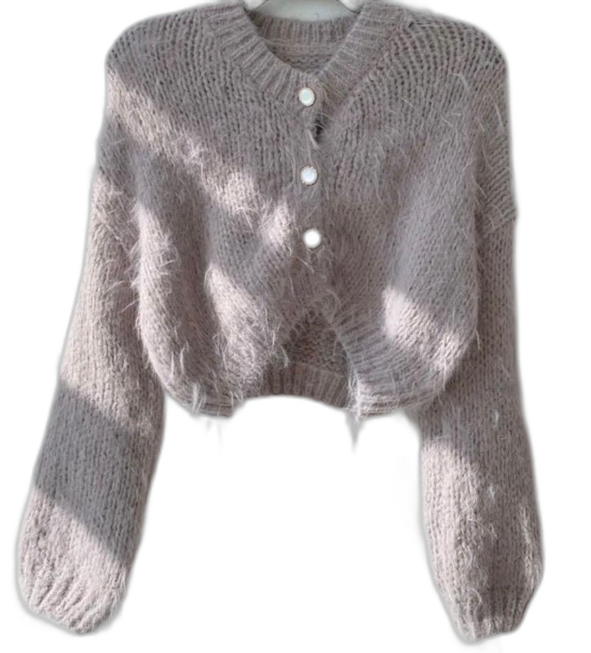 앙고라 크롭 퍼 가디건