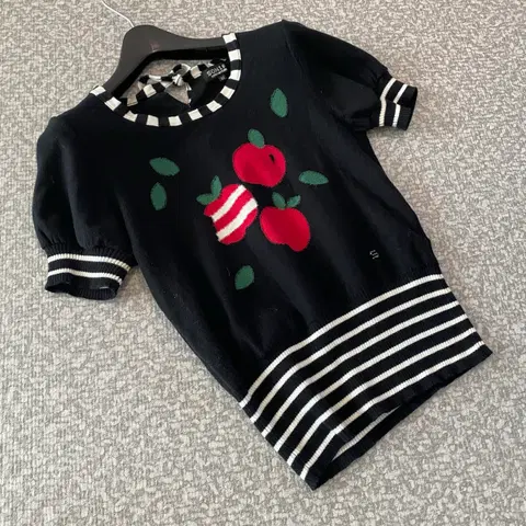 SONIA RYKIEL 소니아리키엘 여성 사과 리본 벌룬 퍼프 반팔 니트