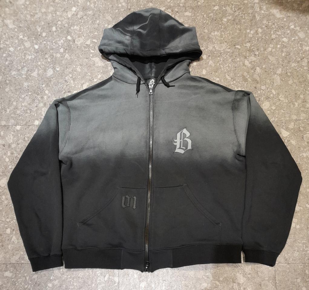 블랙아웃 빈티지워싱 집업 후드 (블랙)