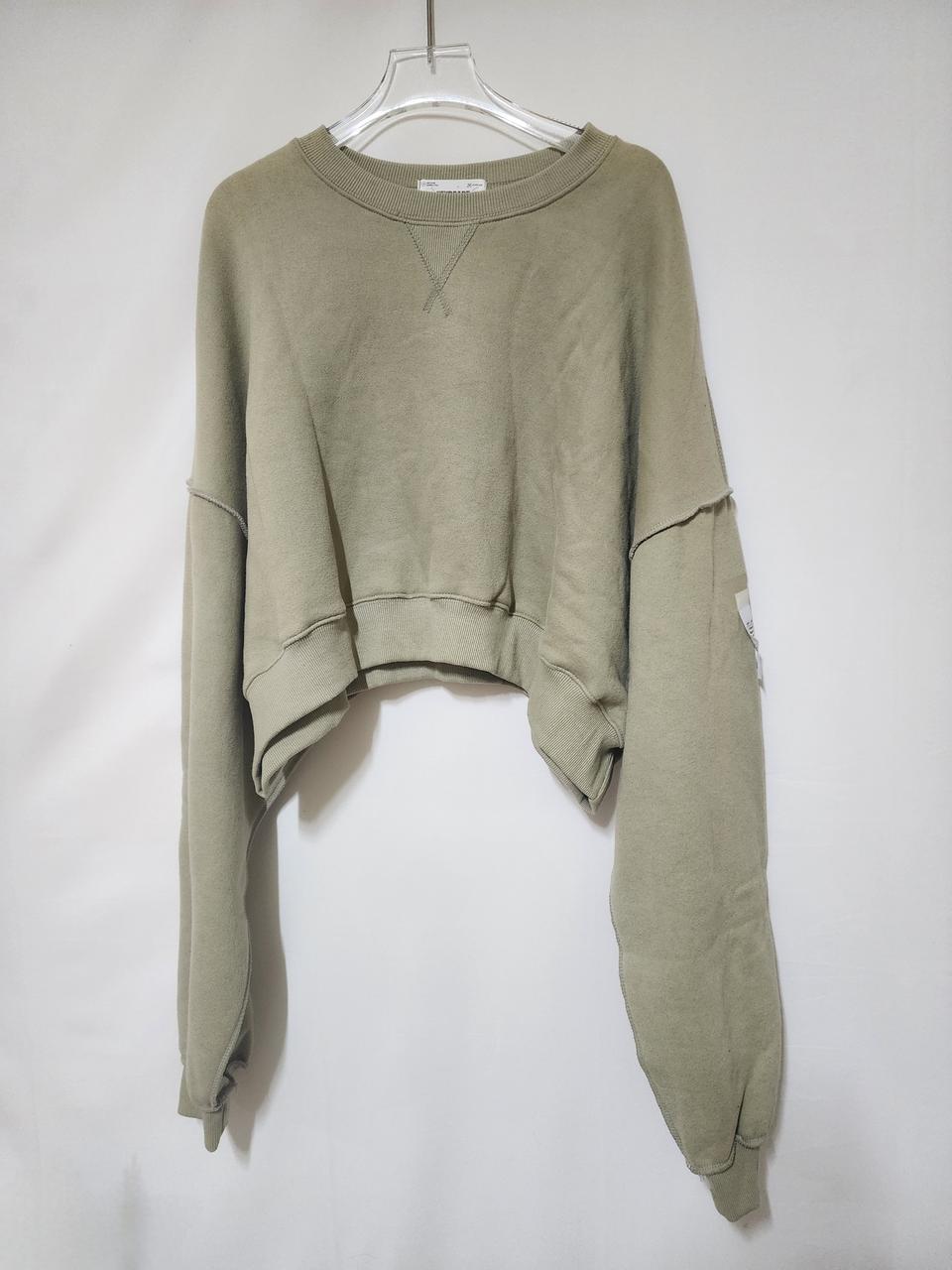 카키 기모 오버핏 크롭 맨투맨