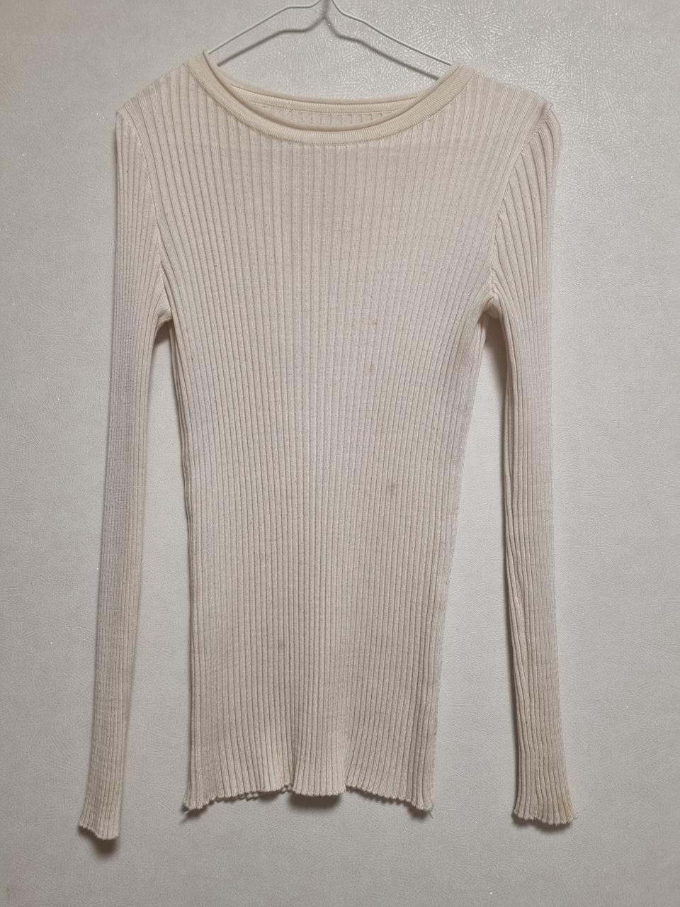 아이보리 골지 긴팔 티셔츠