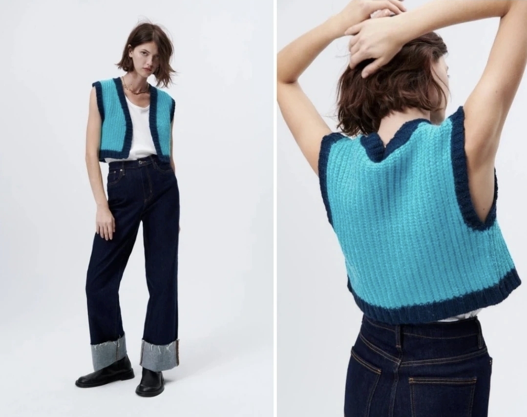 자라 블루/청록색 니트조끼  S