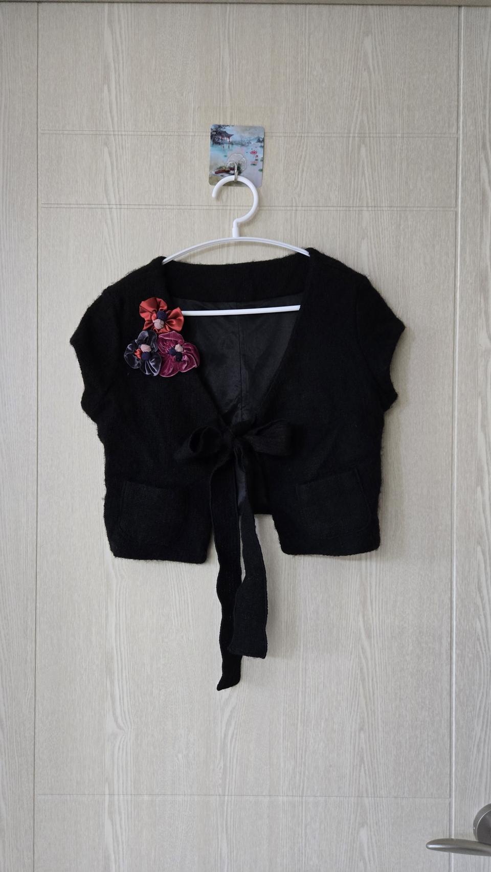 니트 숏 볼레로 가디건 55 S 블랙 벨벳장식