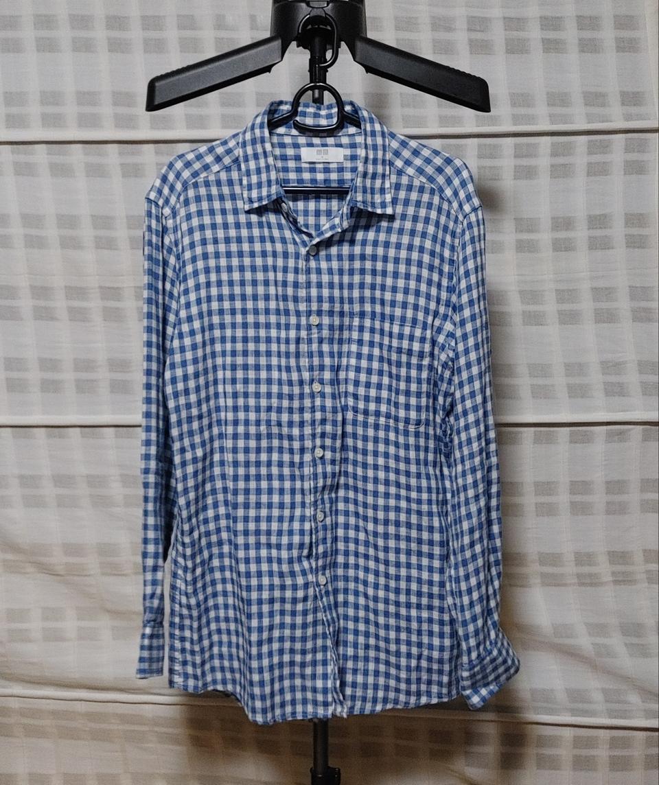 (마100%) 유니클로 체크 린넨 셔츠 M (95~100)