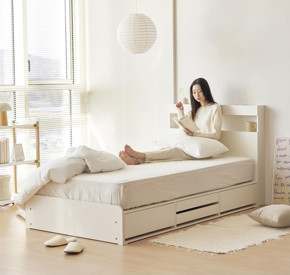 ❗눕 이지 LED 조명 4단 수납 침대 프레임 퀸❗