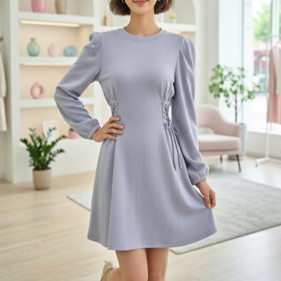 코르셋 벌룬 소매 미니원피스