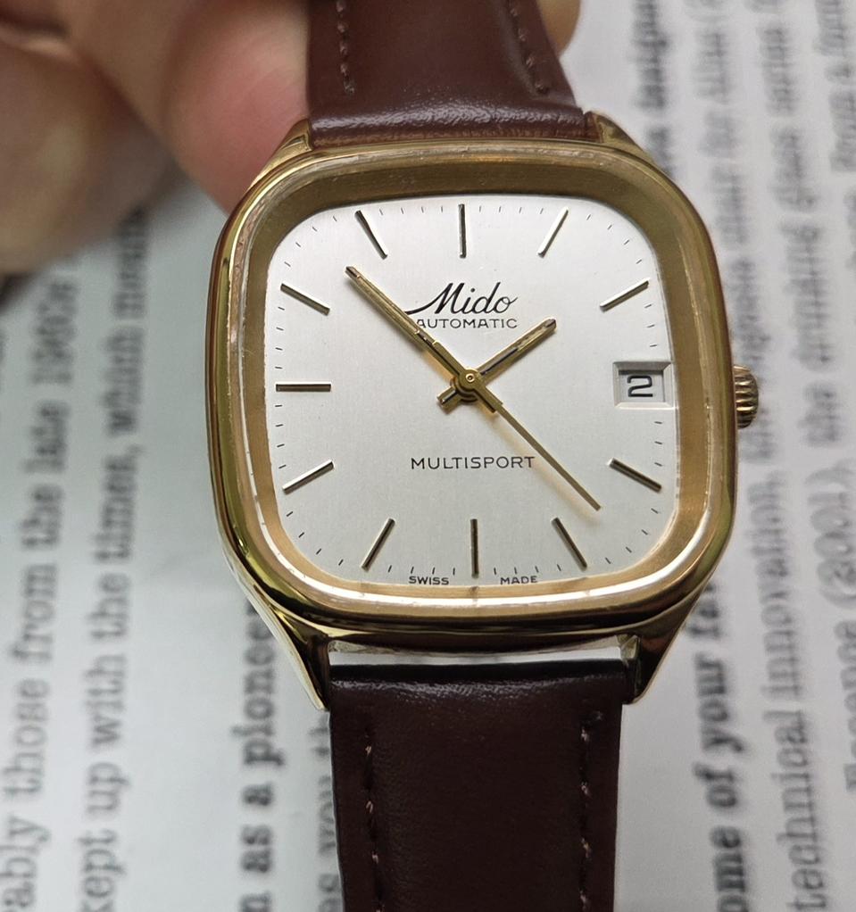 레어] 빈티지 미도(MIDO) 멀티스포트 사각탱크 실버판 필기체로고 오토