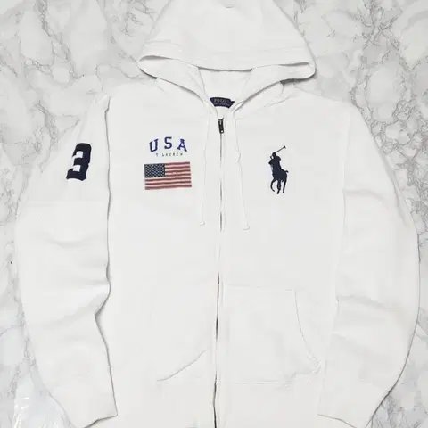 폴로 랄프로렌 빅포니 화이트 USA 성조기 후드집업 자켓