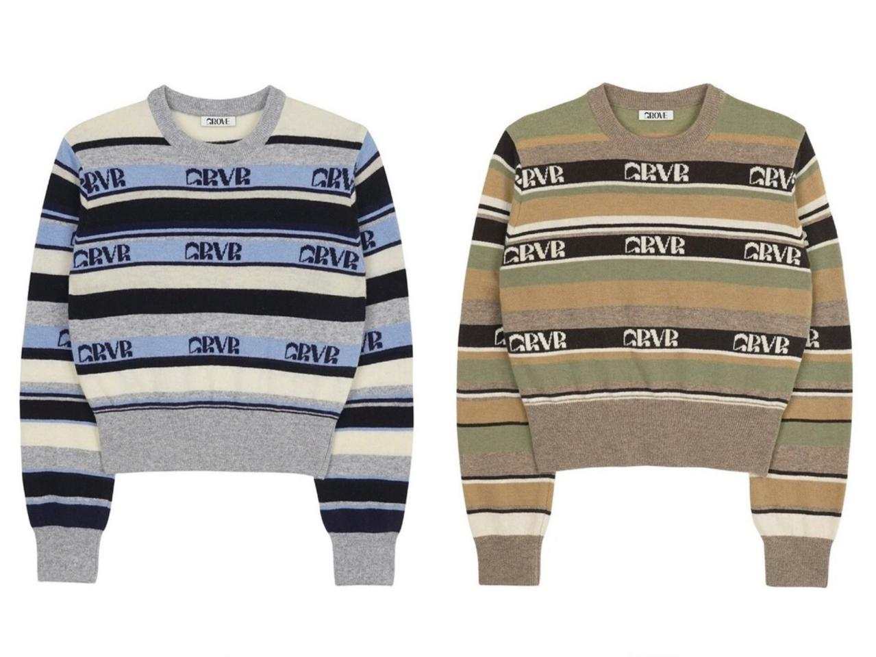 택O) 그로브 GRVR 니트 블루, 브라운 [차정원 착용]