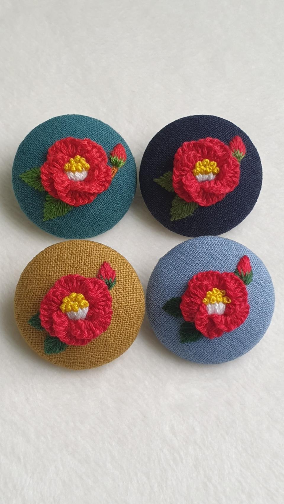 프랑스자수 동백꽃 브로치_택1