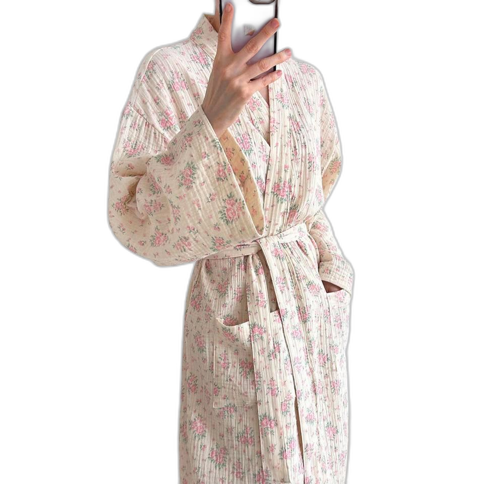 거즈면 로브가운 팬츠 세트