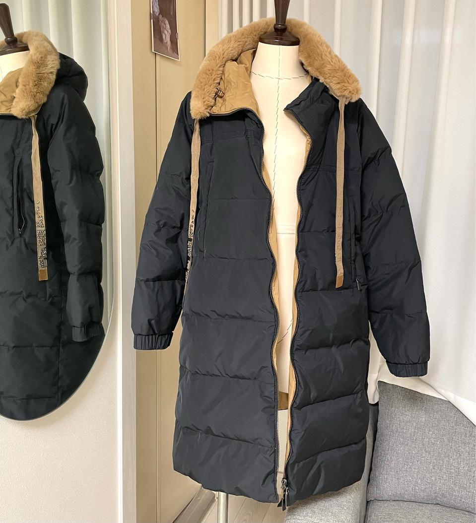 블랙 구스 토끼털 롱패딩