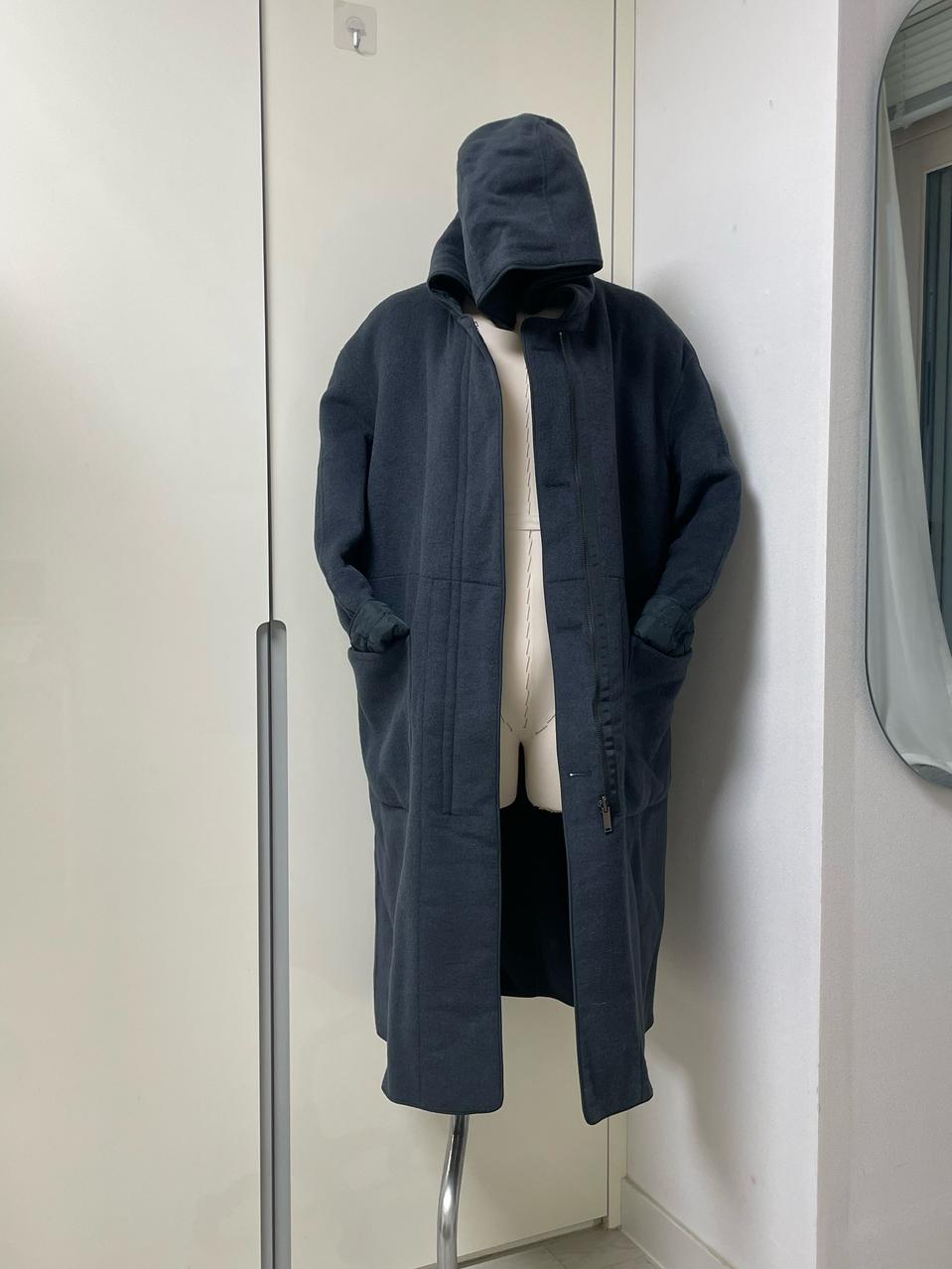 진그린 후디 양면 패딩 모직 롱자켓