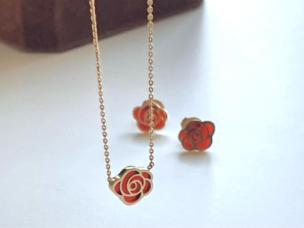 14k 제이에스티나 자만옥 장미 목걸이 귀걸이 세트