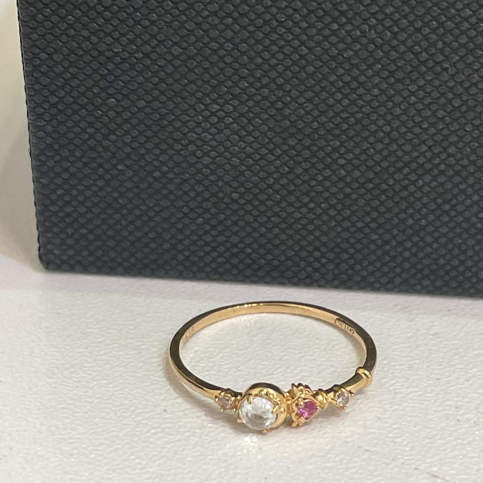 18k 미니 핑크 화이트 큐빅 반지