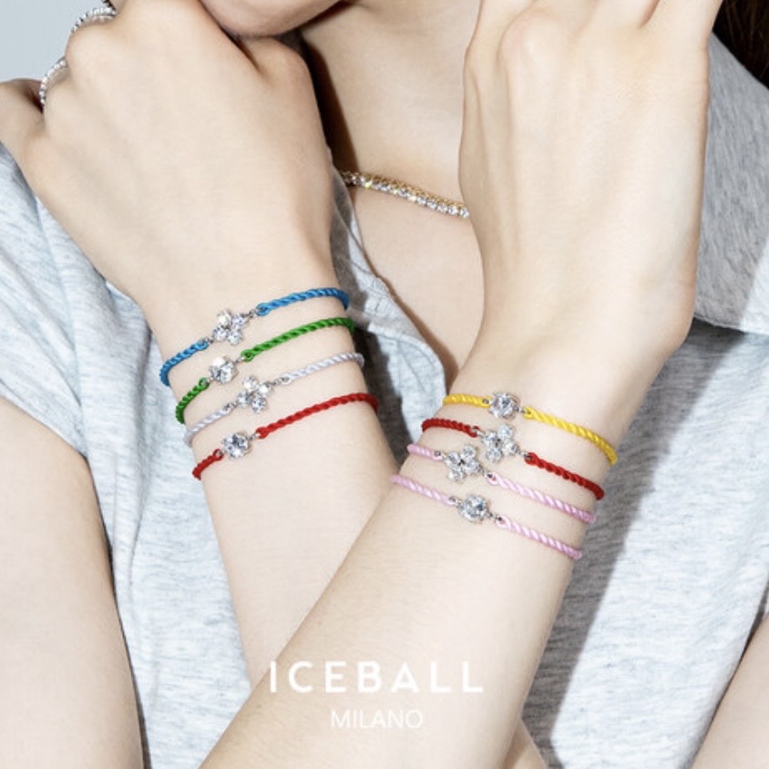 ICEBALL 실크 클로버 캐럿 팔찌(핑크)