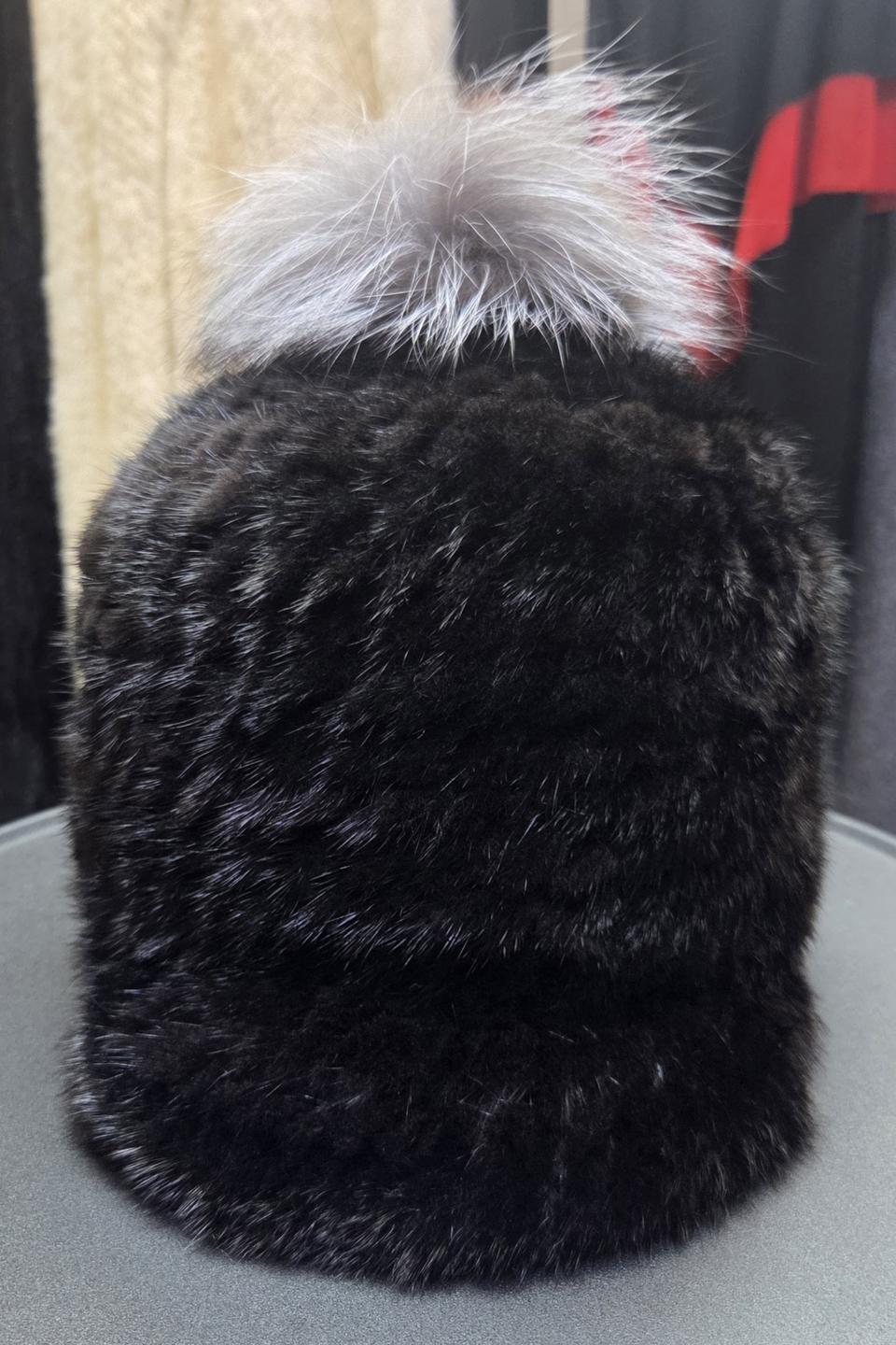 블랙 니팅 밍크 챙 모자