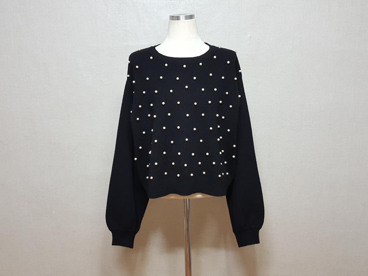 자라 진주장식  오버핏 벌룬소매 크롭 니트 스웨터 L(55/66/77) 