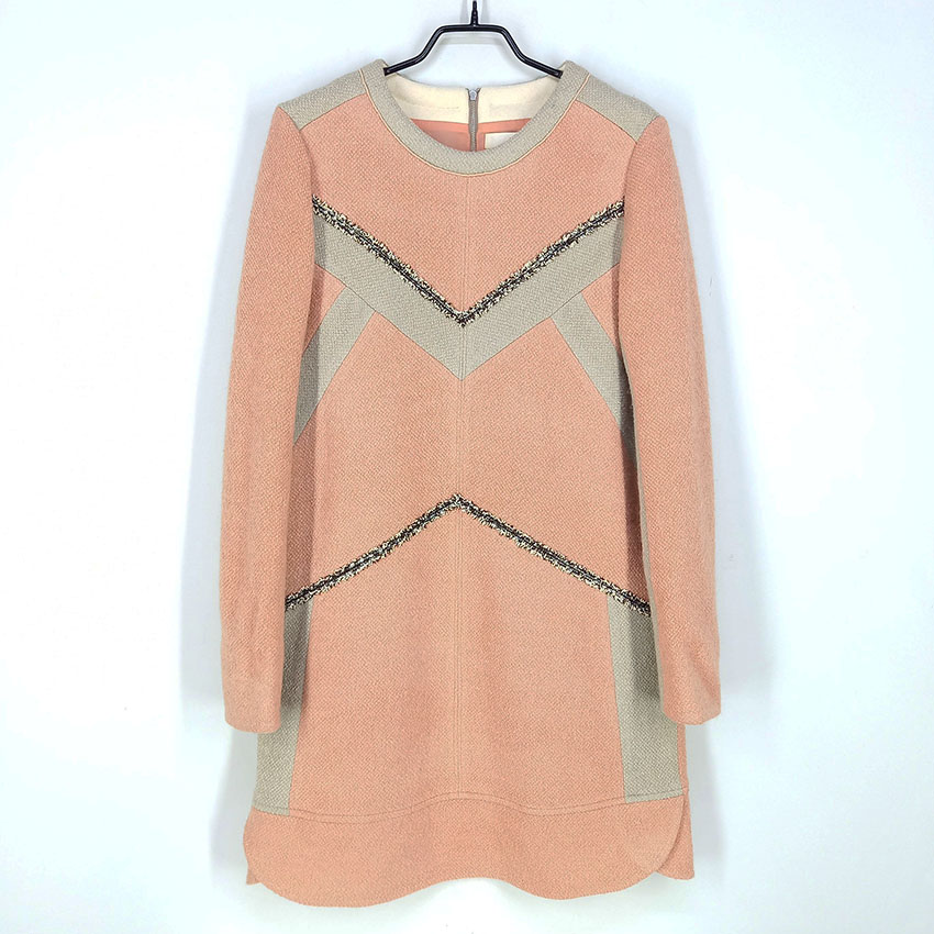 세컨플로어 여 배색 모직 미니원피스 살구핑크55 (HU27337) 