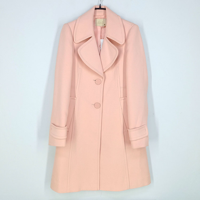 수스 여 폴리혼방 투버튼 둥근카라 코트 살구핑크 (HU27374)