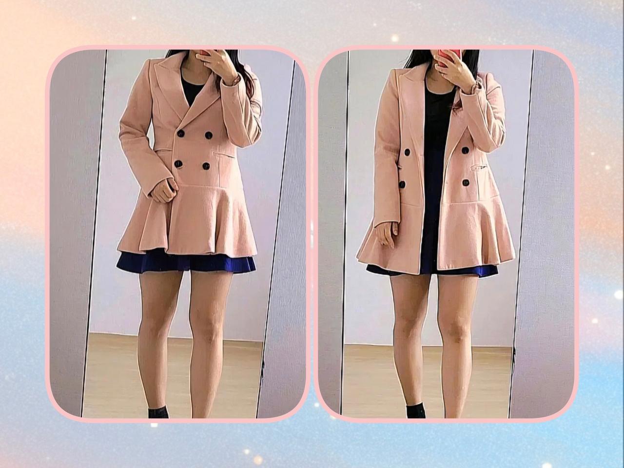 인디핑크 울혼방 러플 플레어 코트