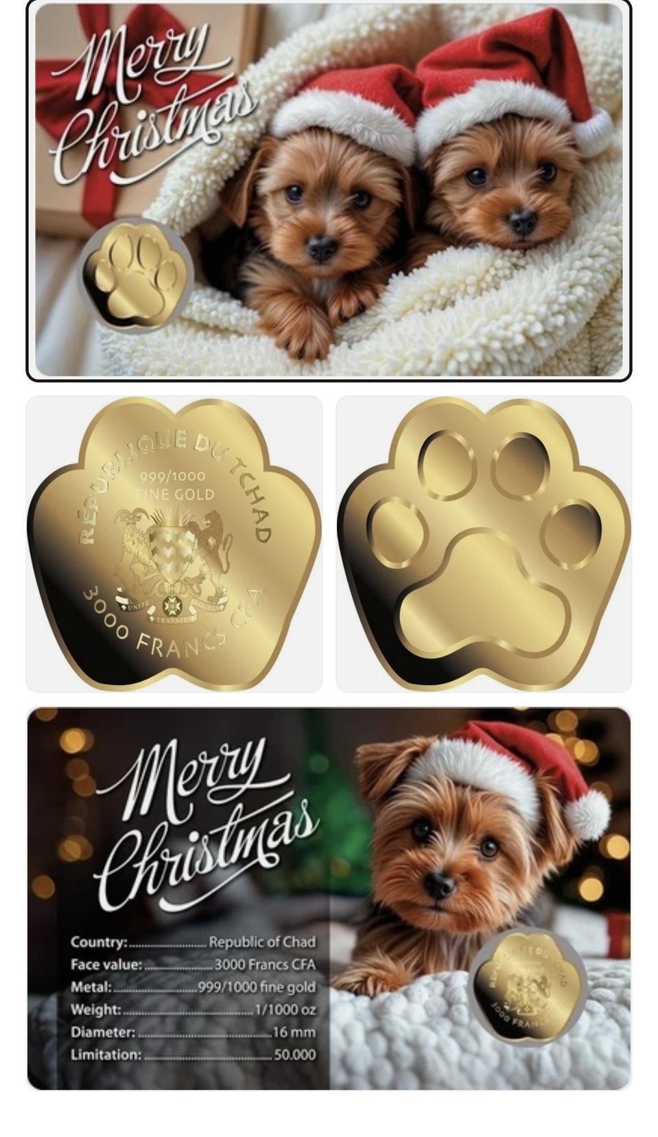 차드 공화국 순금 강아지 발바닥 기념 금화