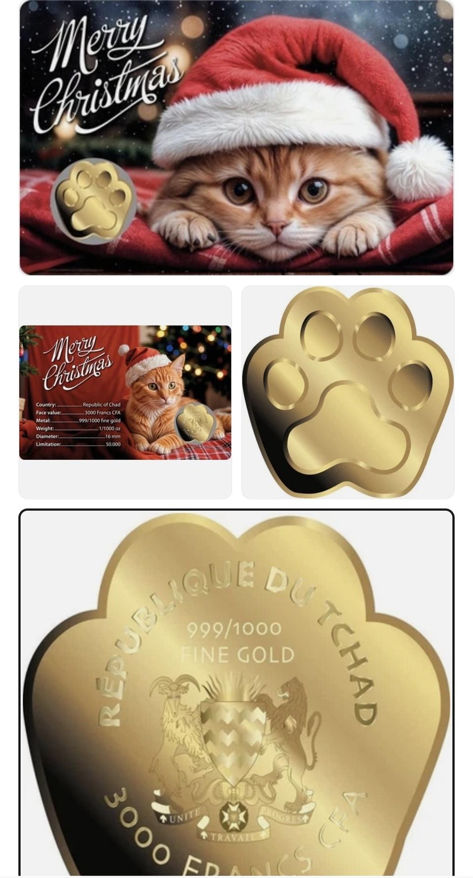 차드 공화국 순금 고양이 발바닥 금화