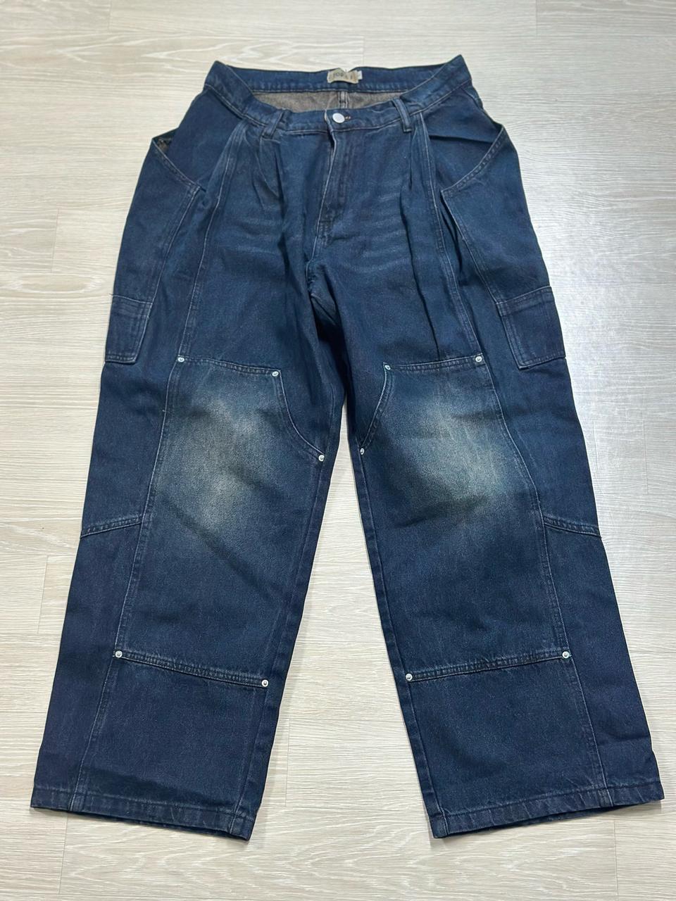 새상품 남녀공용 뒷밴딩 진청 와이드 청바지