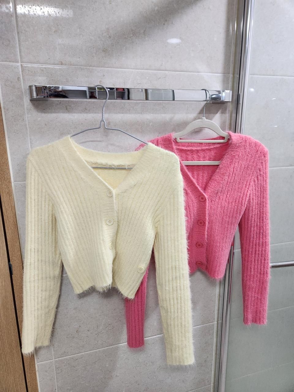 (2개 세트) 부드러운 크롭 털 보송 니트 가디건