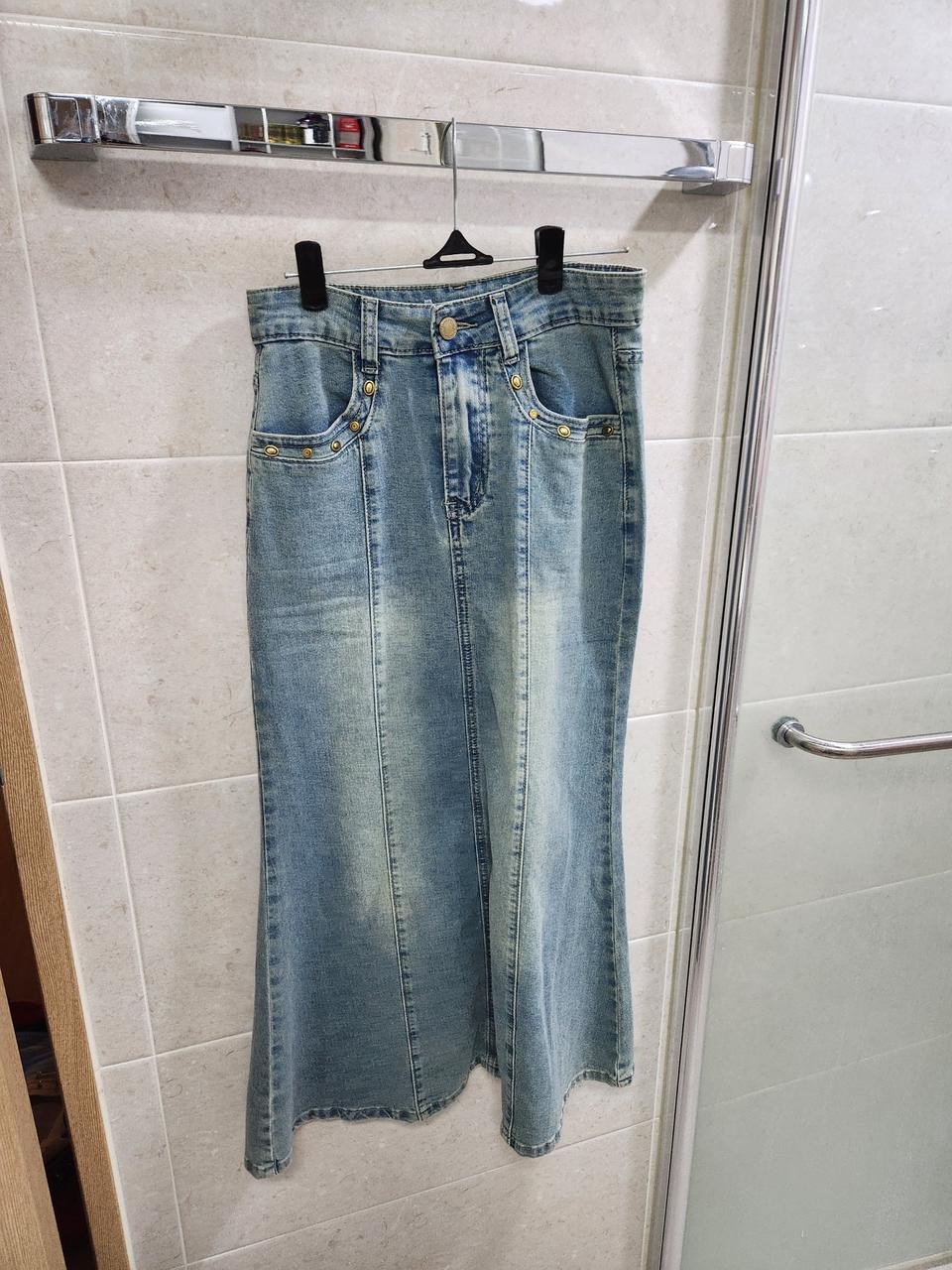 (S)뒷트임 데님 청 롱스커트 머메이드핏 청치마