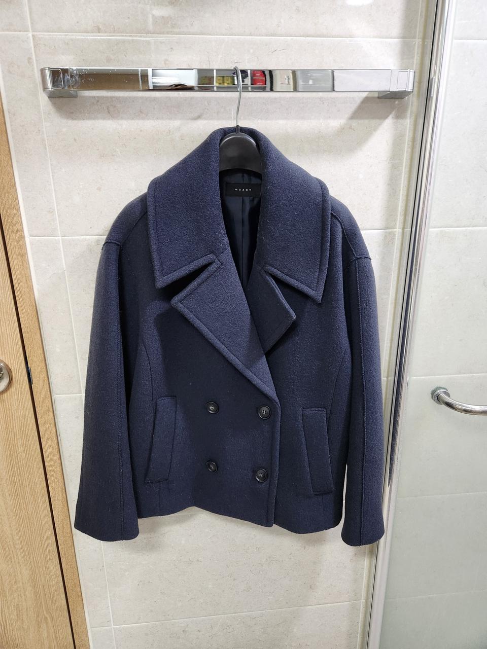 고급스런 네이비 울 모직 여성코트