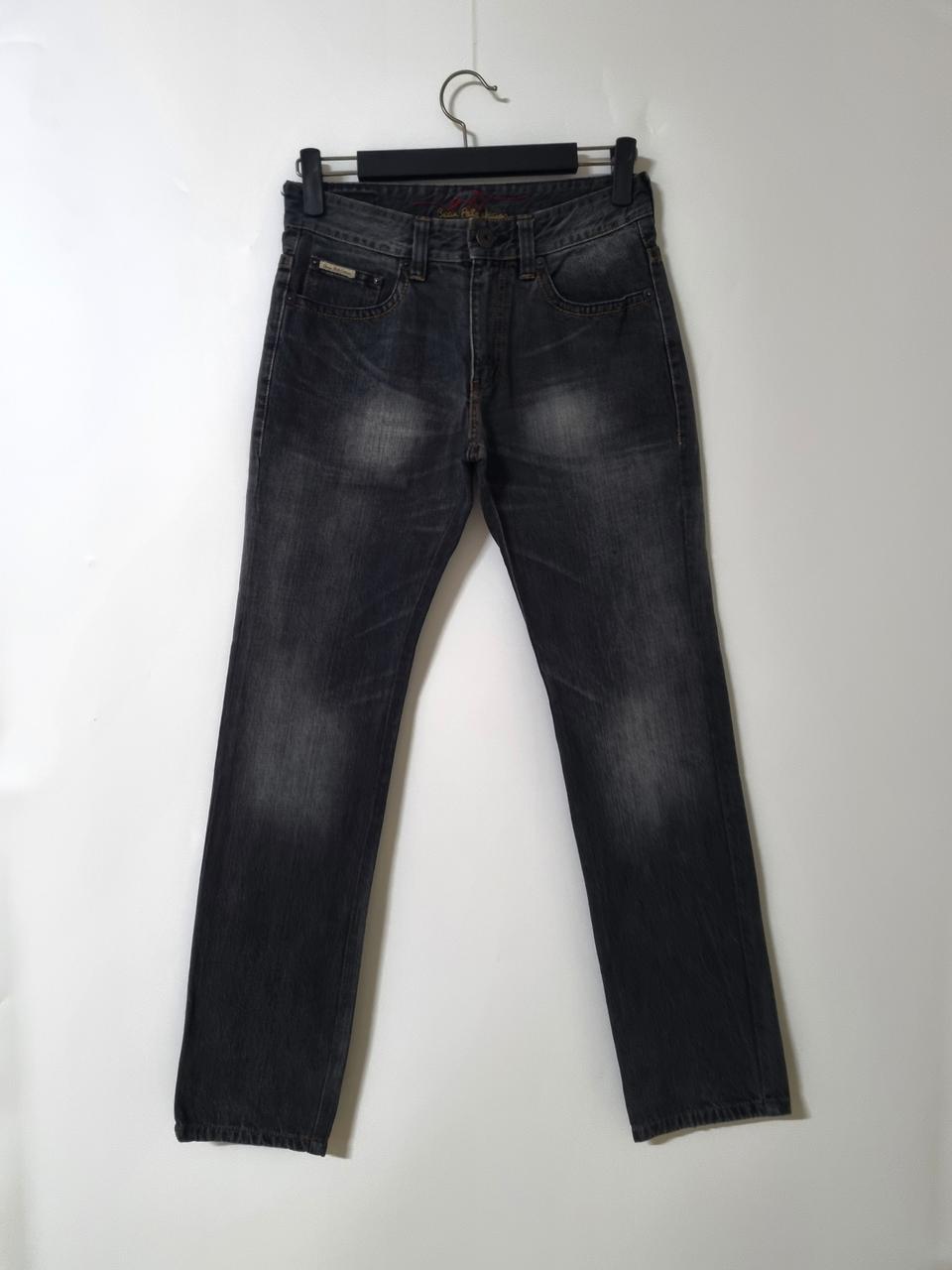 30)빈폴 가죽패치 블랙 데님 생지 일자청바지