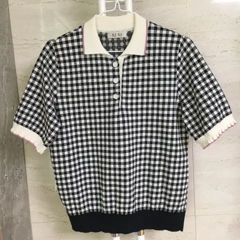 한섬 SJ SJ 에스제이 체크 반팔 니트 90
