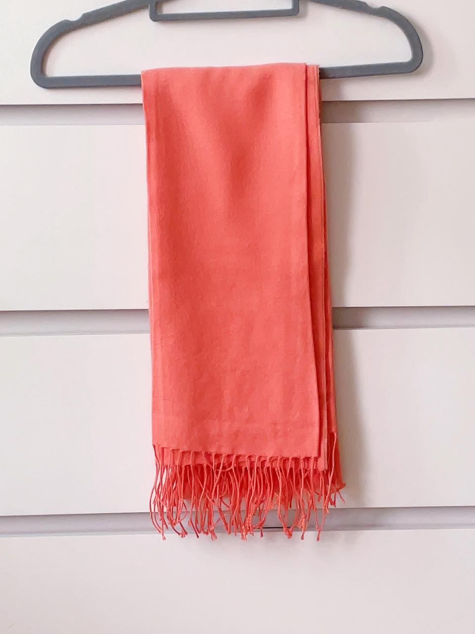 예쁜 코랄 핑크 소프트 머플러 태슬 목도리