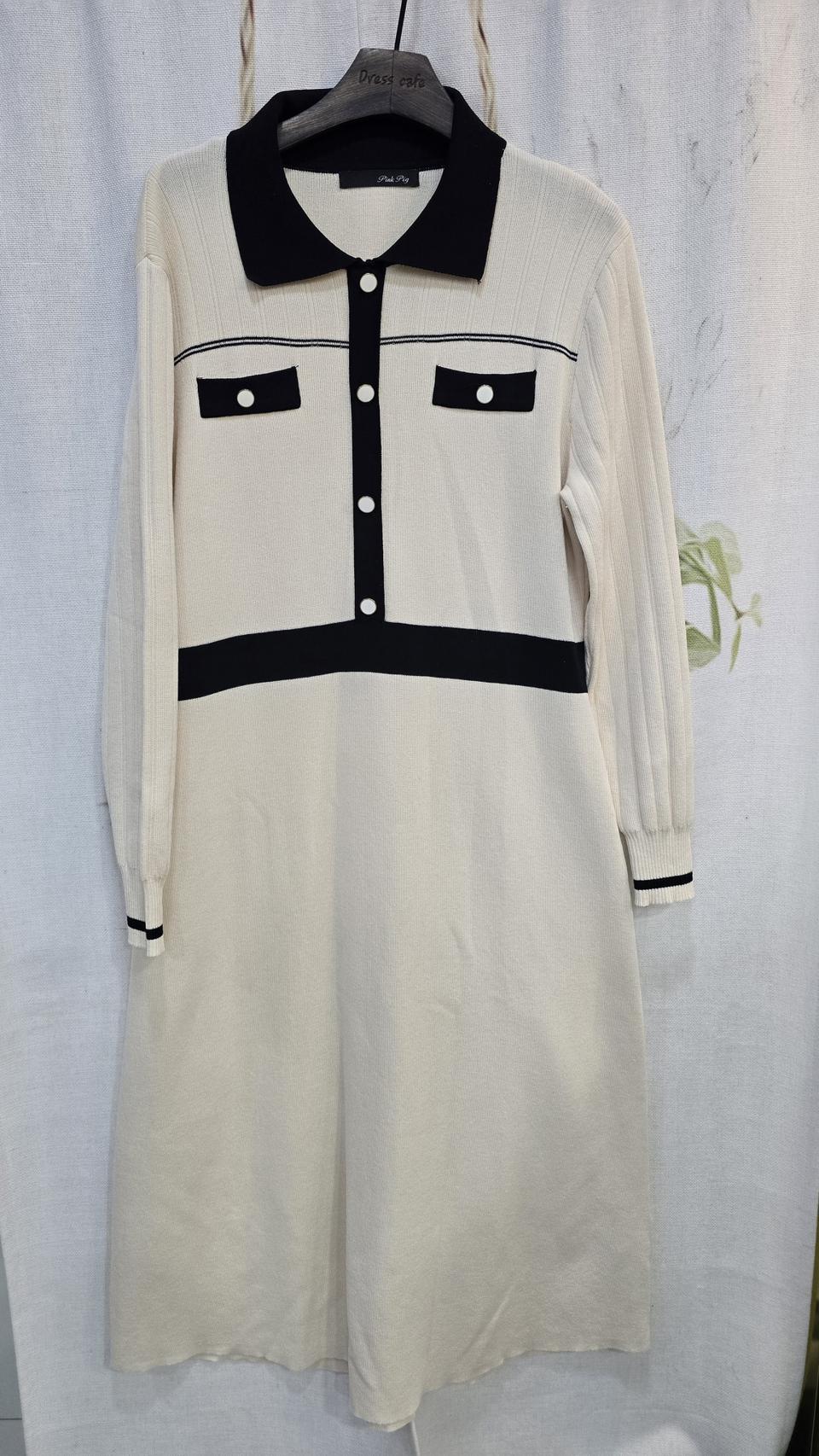 pink ping 배색 니트원피스66