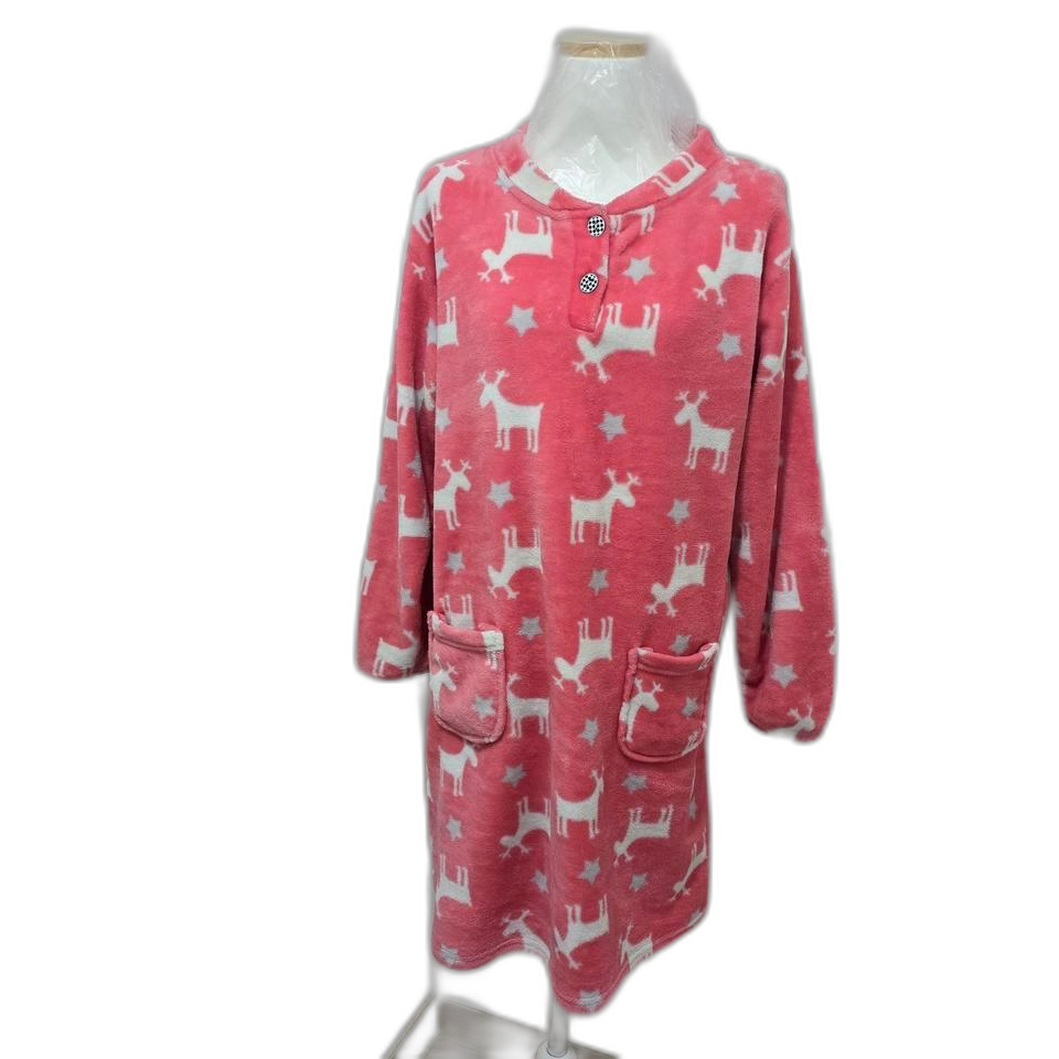 핑크 사슴 극세사 원피스 잠옷 55-66