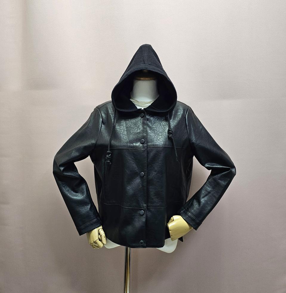 니트후드 블랙 레더 자켓