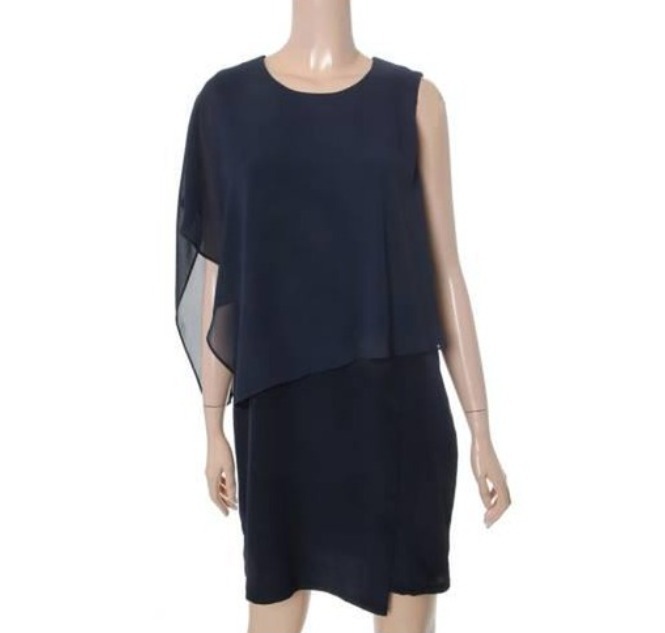 여신 쉬폰 레이어드 드레스 네이비 소매 비대칭 원피스 가벼운 섹시 홀복