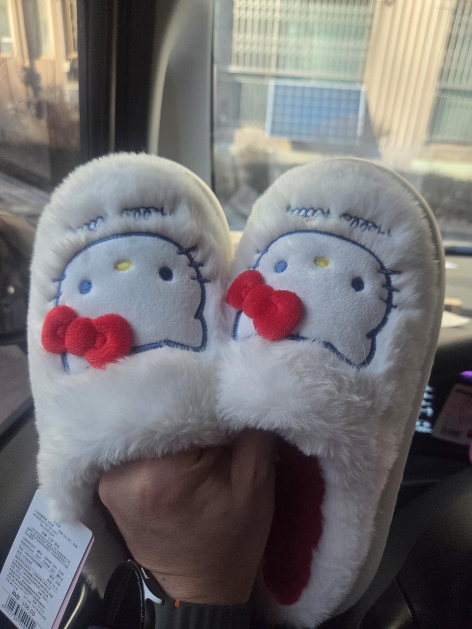 헬로키티 털 실내화 화이트, 키티 털 슬리퍼