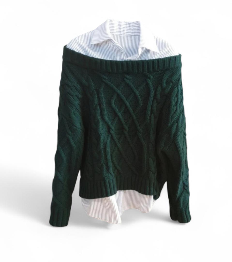 셔츠와 숄더 스웨터가 한 몸 - F