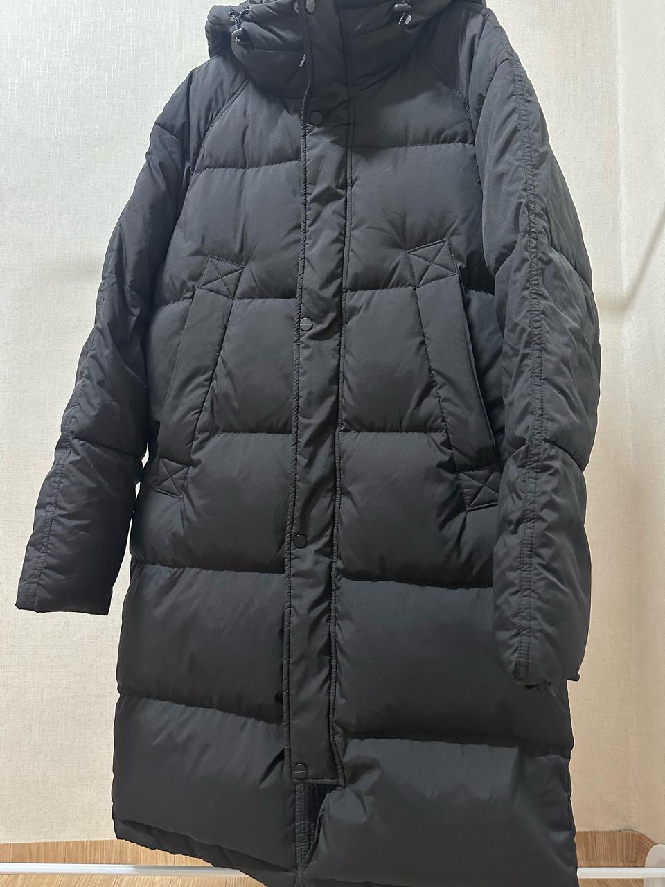 TATE 블랙 거위털 롱패딩