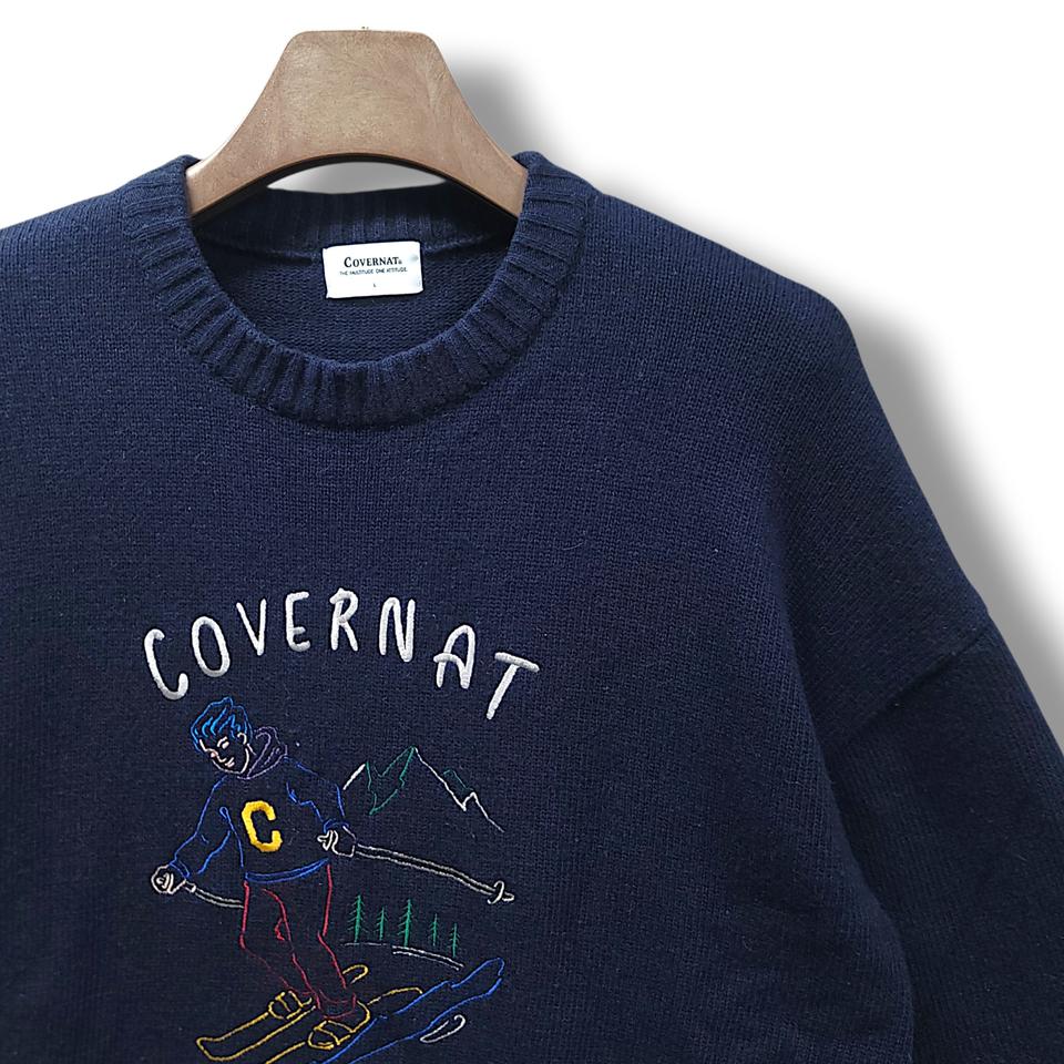 [L] 커버낫 네이비 울 혼방 스키자수 니트