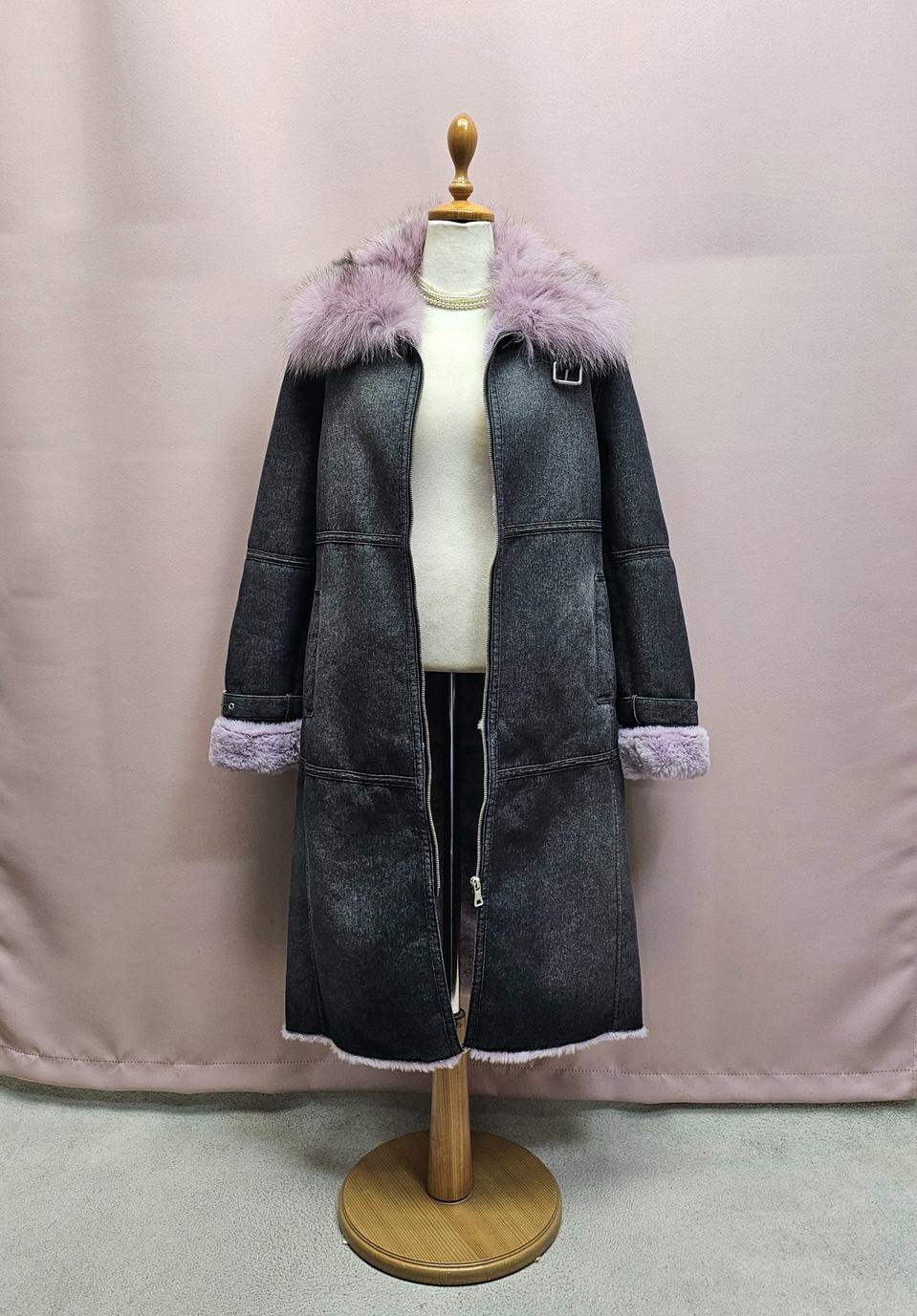 루나코어스 폭스퍼 데님 롱무스탕 코트(무료배송)